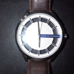 Armani Exchange Hampton Chronograph White Dial Brown Leather Strap Watch For Men 