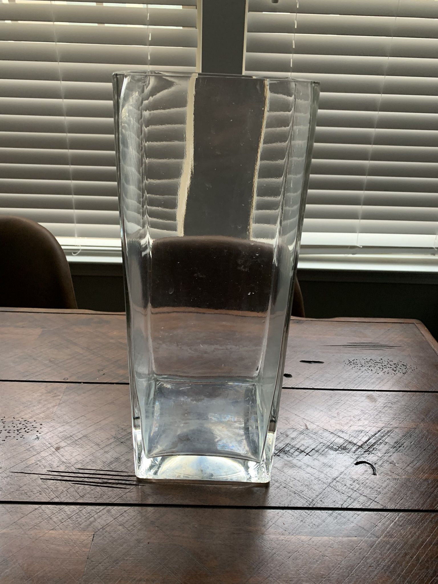 Vase 15 1/2” Tall Solid Minimalist Heavy Block Glass Decor Flower