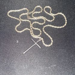 Rope Chain Sterling Silver Necklace, Cross Pendant