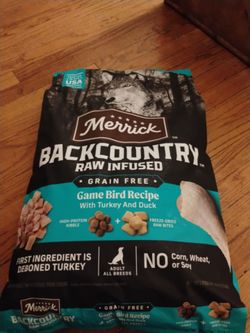 Merrick Backcountry Grain Free Kibble with Freeze Dried Raw Pieces, Game Bird Recipe Adult Dry Dog Food, 20 lbs.
