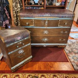 Vintage Dresser W/mirror & One Night Stand 