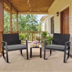 ❤️🔥 3 Pieces Patio Furniture Set Rattan Rocking Bistro Set