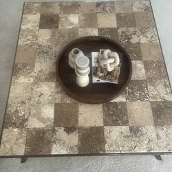 Living room tables, set of 4.  Very solid, Tile-Top Real Stone, Heavy Bronze Base