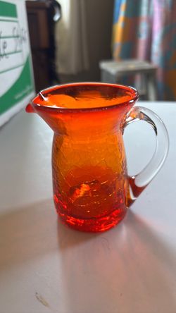 Vintage Amberina crackle mini glass pitcher