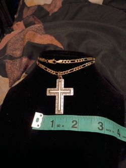 Stainless Steel And Goldtone Chain W/Cross Pendant