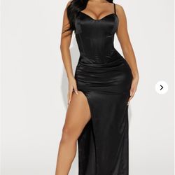 Fashion Nova Mariah Satin Gown- Black