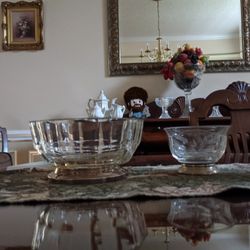 Two (2) Lovely Heavy, Crystal Bowls With Silver Bottoms