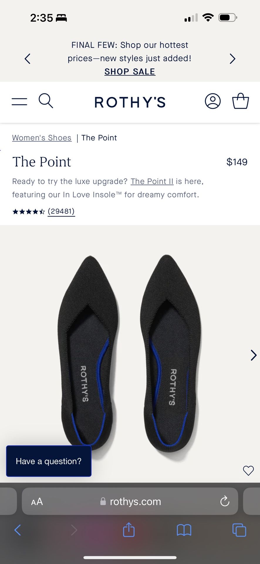 Rothy’s Solid Black Pointed Flats