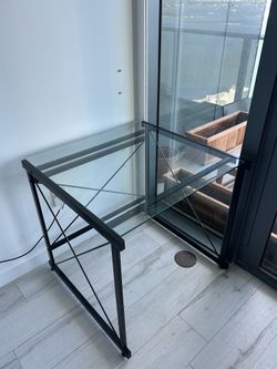 Glass Top Computer Desk - Black Metal Frame