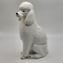 Vintage Lomonosov USSR Russia Porcelain Sitting White Poodle Dog Figurine 6"