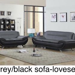 New Grey/black Sofa And Loveseat PU K Furniture And More 
