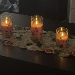 Floral Battery Operated Candle Set with Embroidered Table Runner - $18