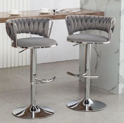 Canxkun Velvet Bar Stools Set of 2, Counter Height Bar Chairs with Low Back, Modern Adjustable Height Barstools, 360° Swivel Bar Stools for Kitchen Is