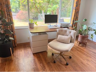 Office Desk & Criss Cross Chair (Walnut/Oatmeal)