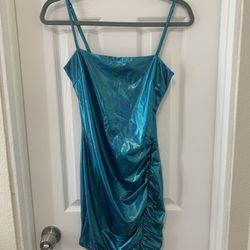 Blue Metallic Mini Party Dress