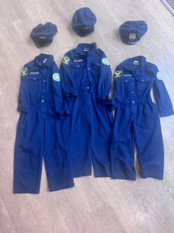 3 Kids Police Officer Costumes + Hats – Sizes 4–8