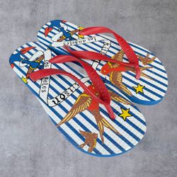 Vtg Kitson Los Angeles Platform Flip Flops Y2K Nautical Anchor Swallow Size 9 10