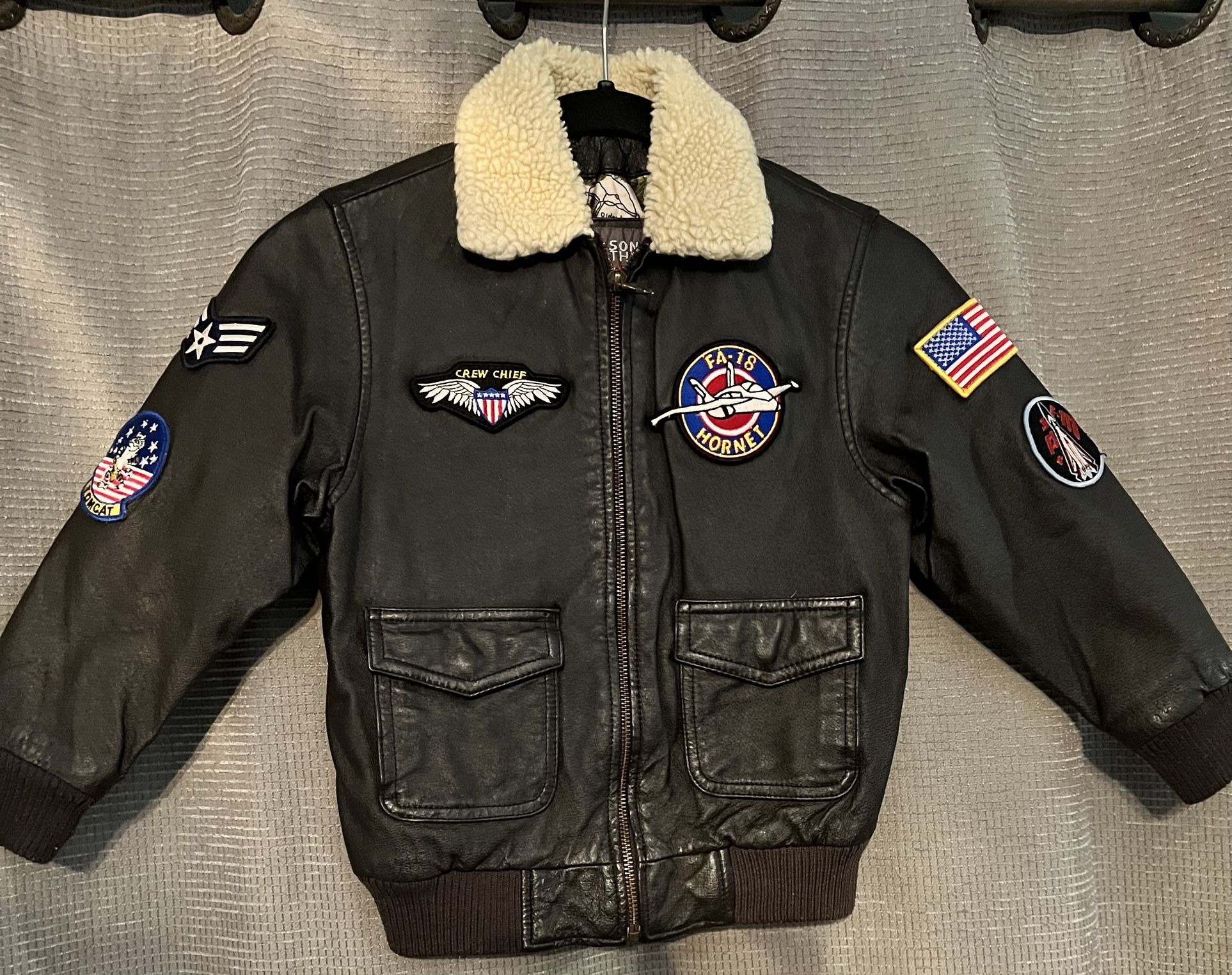 Vintage Wilsons Leather Kids SMALL Aviator Bomber Jacket Sherpa Collar Patches