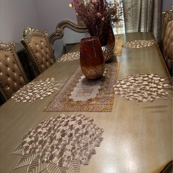 Gold Diningroom set: includes table, 6chairs, and buffet