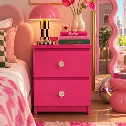 Magenta Pink Wood Grain Ceramic Rose Barbie Dreamhouse Nightstand Refurbished
