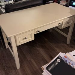 Desk Creamish White With 3 Drawers. Great For Work Desk. Good Condition.
