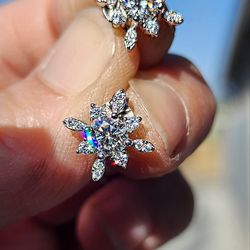 0.5 Carat Moissanite Snowflake 18kt White Gold Plated Sterling Silver Earrings