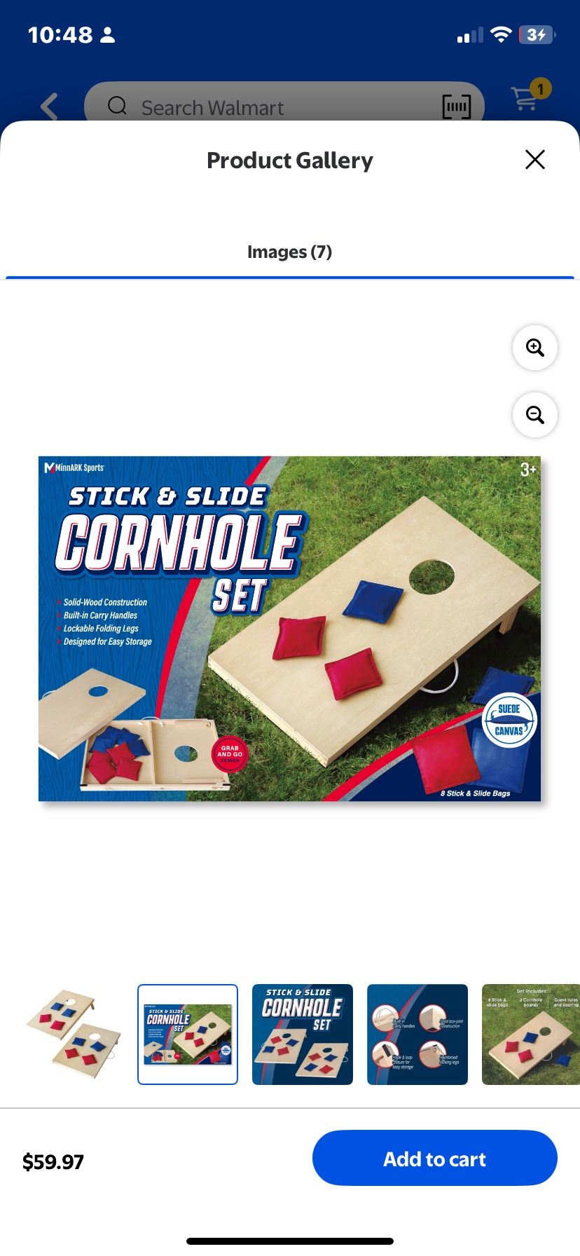 MinnARK Cornhole Game (Wooden Stick & Slide, 10 Pieces, 2 Boards, 8 Bean Bags) Ages 3+ New In Box