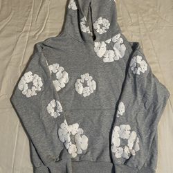 Light grey denim tear hoodie size small