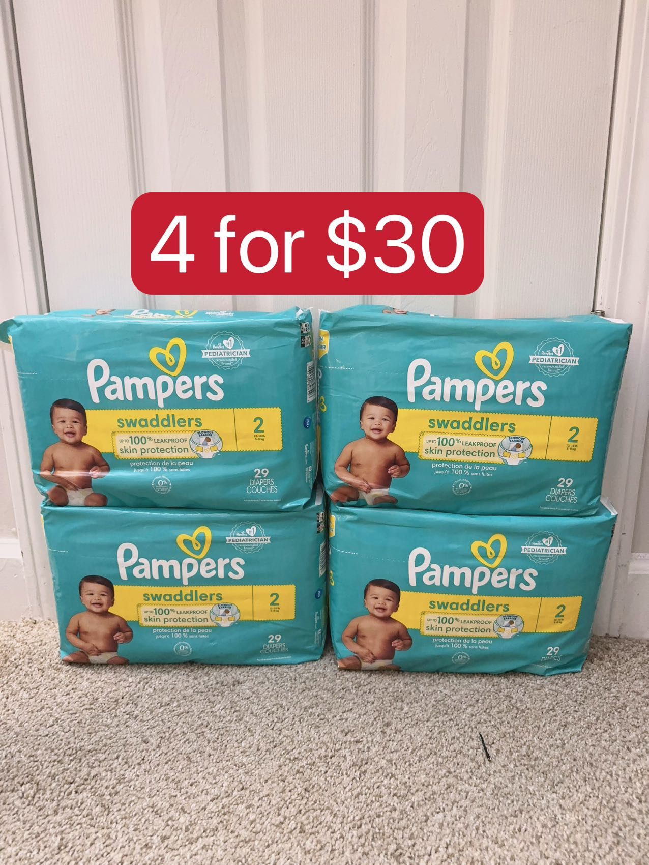 Pampers swaddlers size 2 4 for$30