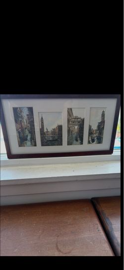 Vintage multi panel framed wall four individual watercolor prints of Venice Italy