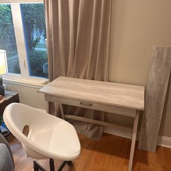 Desk With Drawer, Chair, And Wall Shelf