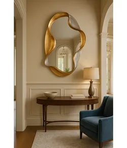 Luxury Sculptural Gold & Silver Wave Mirror – Large Modern Abstract Statement Wall Mirror