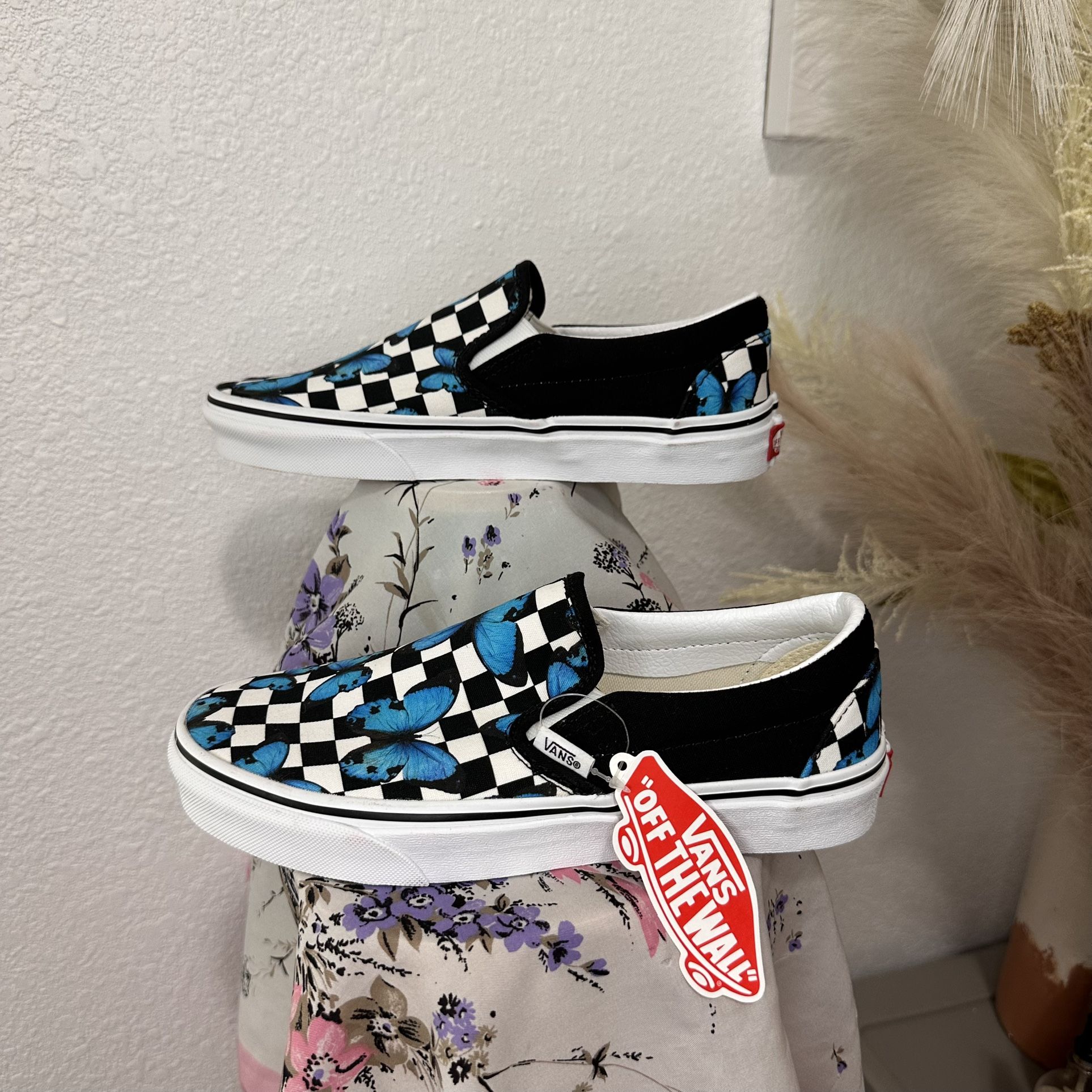 Vans Low Slipons Butterfly Checkerboard Size Womens