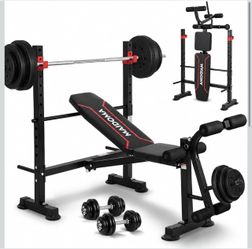 Multi-Function 8 in 1 Foldable Weight Bench Set with Leg Extension