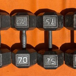 HEAVY STEEL HEX DUMBBELLS  (PAIRS OF)  :   70s = $180  &  75s  =  $190   • • • Will Sell Separately 
PLUS :  50s 55s 60s 65s 80s 85s 95s 100s 120s a