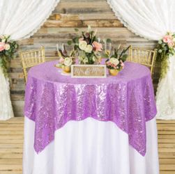 ShinyBeauty Small Tablecloth Square 36x36-Inch Lavender Sequin Tablecloth Glitter Table Cover Overlay Light Purple Wedding Table Cloths Sequin Fabric 
