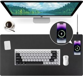 Wireless Charging Desk Mat and Leather Mouse Pad Combo - Organize Your Workspace with This Multi-Functional Desk Pad Mat, Offering Wireless Charging a