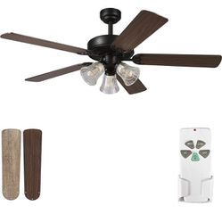52" Ceiling Fan With Light And Remote Control 