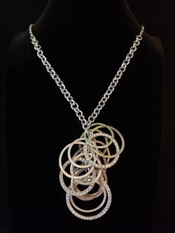 $10. Silvertone CZ hoop circle necklace.