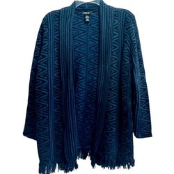 Style & Co Women's Fringe Trim Cardigan Sweater Industrial Blue Size XL