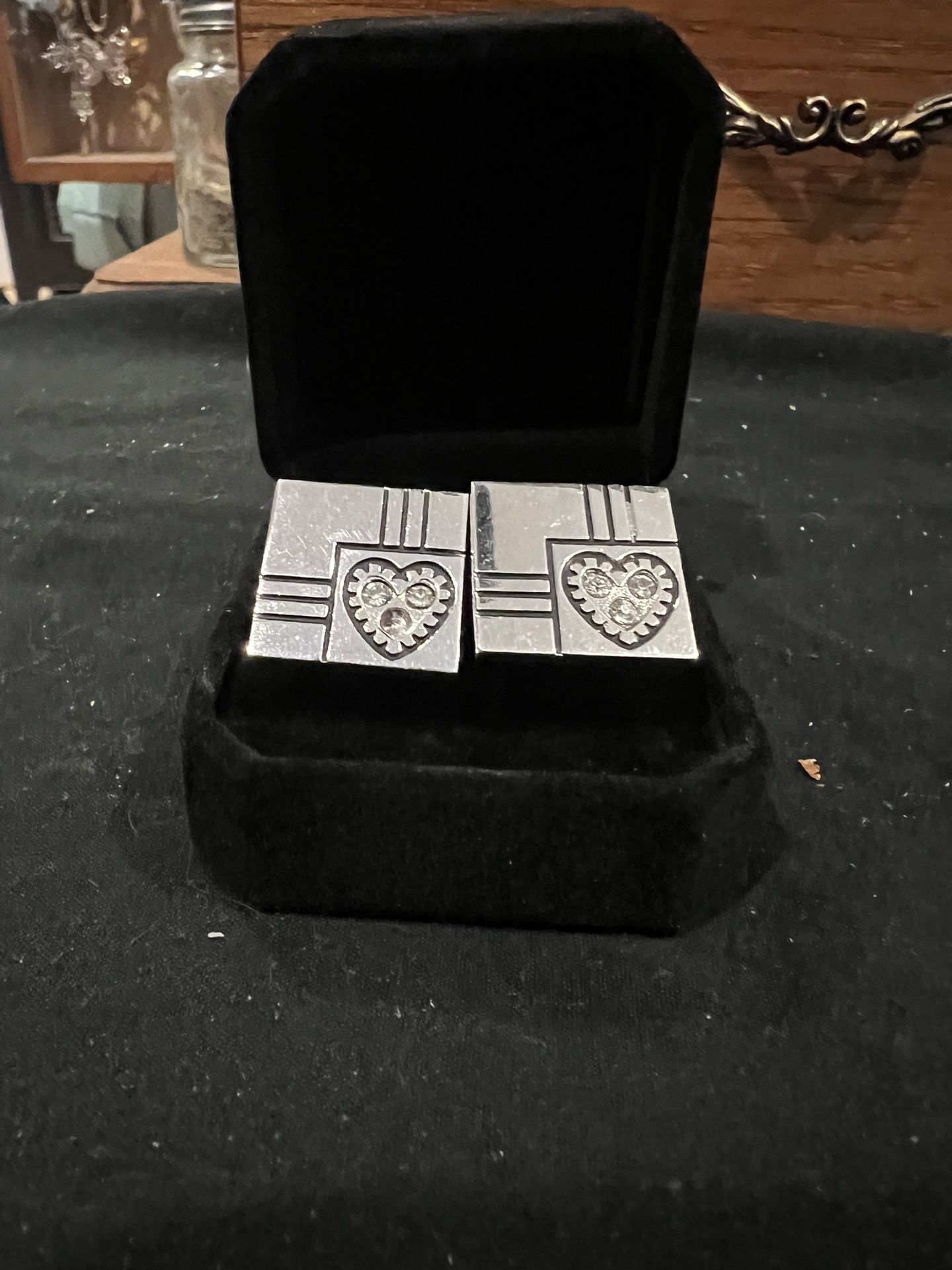 Vintage Cufflinks With Crystal Hearts