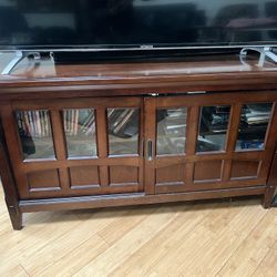 Tv Entertainment Stand With Sliding Glass Doors Solid Wood 
