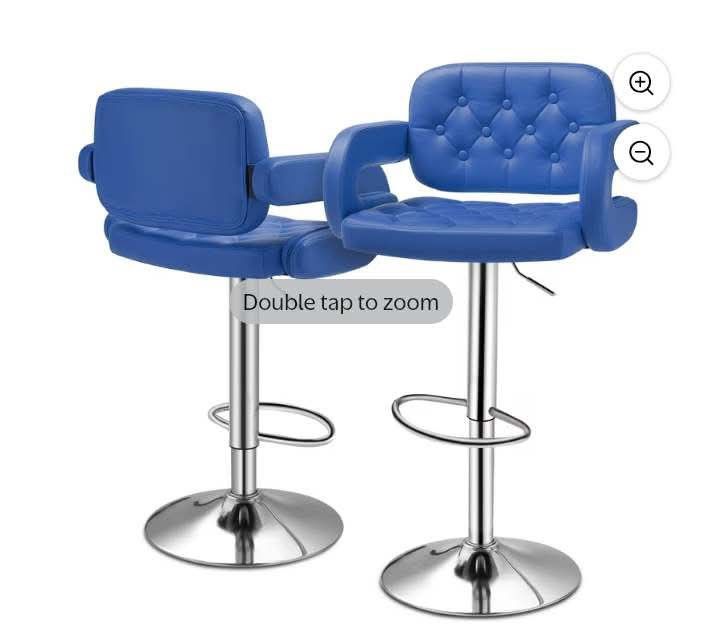 Counter Height Swivel Bar Stool Set of 2, Adjustable Dining Chair Faux Leather with Backrest and Footrest, Blue