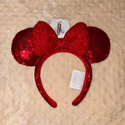 Red Sequined Minnie Mouse Ears Headband