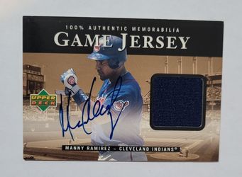 On card Auto Game Worn Jersey Patch Manny Ramirez 2000 Upper Deck Memorabilia 💙