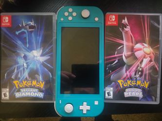 MINT Turquoise Switch Lite with Pokemon Diamond and Pearl