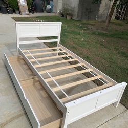 Bed Frame Twin Size with Storage Drawers and Solid Wood