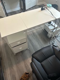 White Home Office Desk with Two Drawers