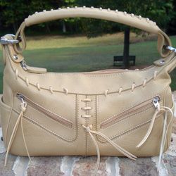 Simulated Tom's Beige Handbag with Tassels