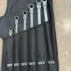 Extra Long Flex Head Ratcheting Wrench set, 6Pcs Double Box End Long Reach Ratchet Wrench Set Metric 8-19mm, CRV Steel, with Pouch, Gifts for Father, 